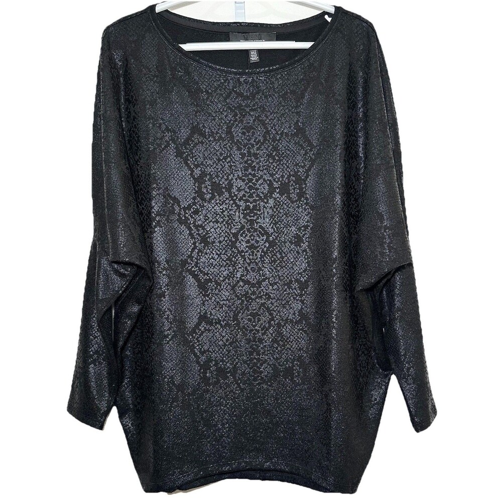 WHBM Black Snakeskin Print Dolman Sleeve Tunic Top Medium Metallic